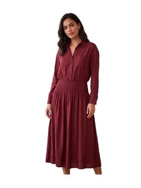 Future Collective Smocked Waist
Midi Shirt Dress Burgundy Red M
Long Sleeve